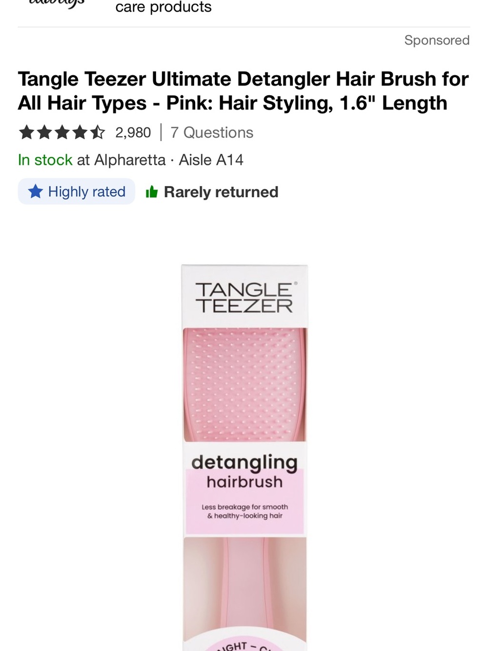 Tangle Teezer Pink Detangling Hairbrush for Women - Gentle Styling